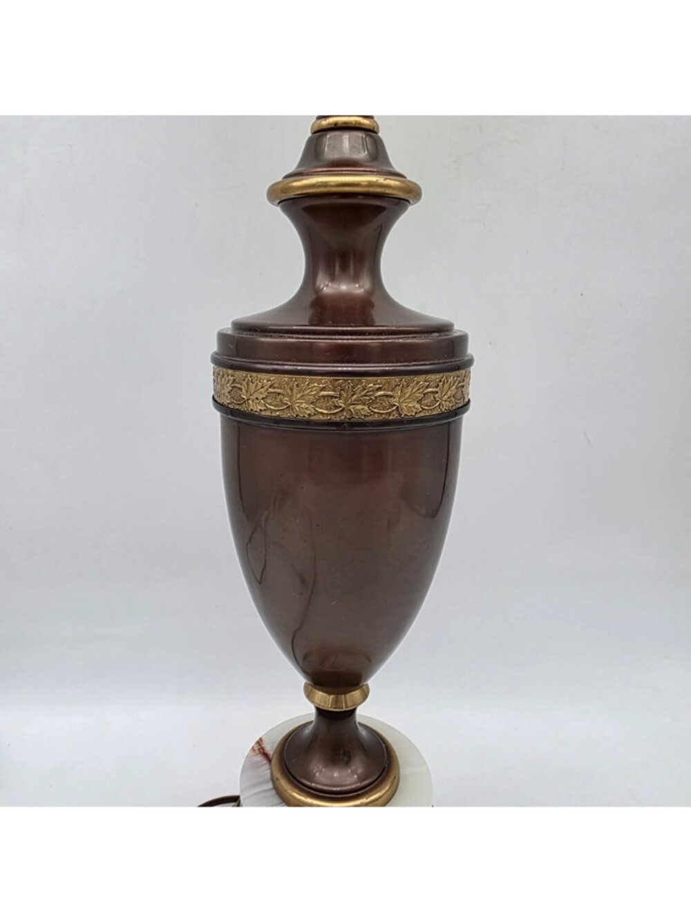 Mid Century Brass Marble Urn Torchiere Table Lamp Milk Glass Shade 25.5" - Picture 10 of 16